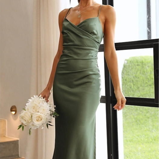Sleeveless V neck Pullover Dress Solid Color Bodycon Women Green - Shop at LoveMi