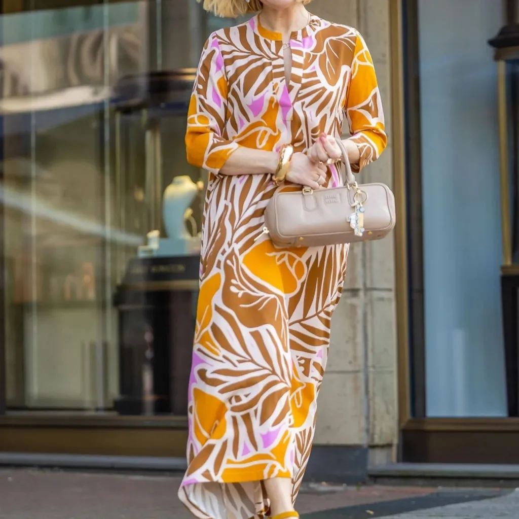 Women's New V-neck Fashion Vacation Print Dress - Orange