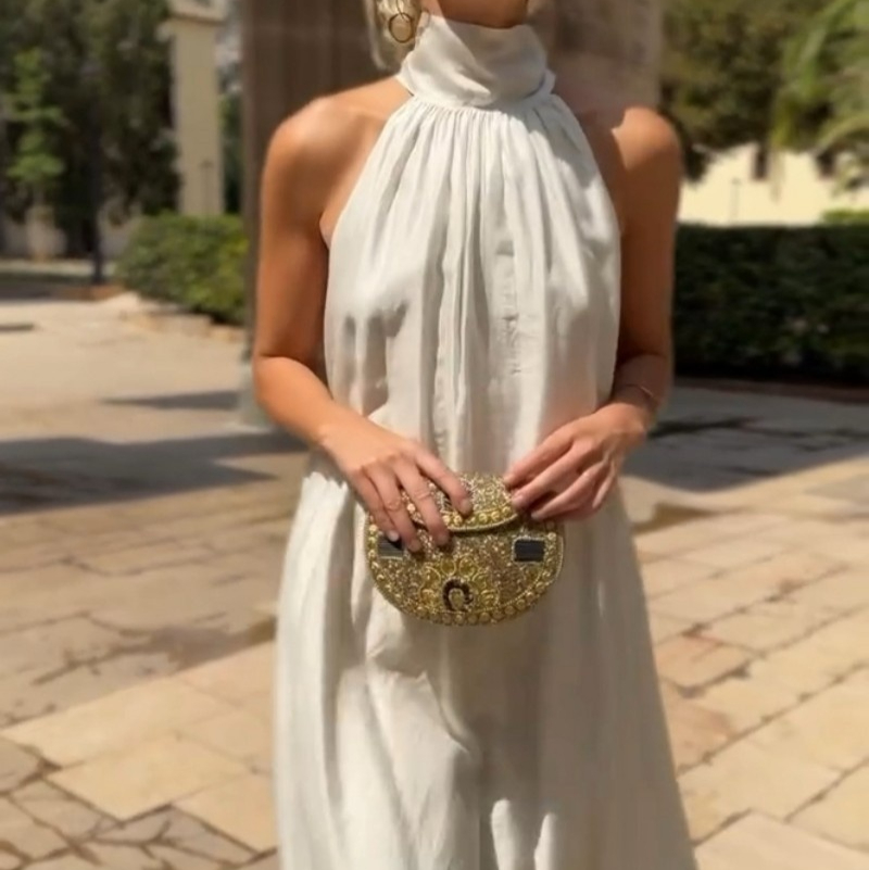 New Advanced Elegant Lady Style Tie Dress Simple Solid Color White - Shop at LoveMi