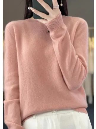 Solid Color Simple Pullover Cashmere Loose Sweater Light Pink - Shop at LoveMi