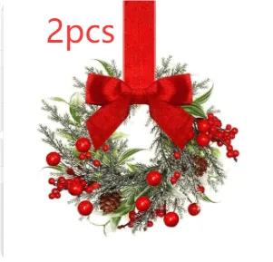 Home Decorative Bowknot Ribbon Christmas Garland Red Pine Cones 2Pcs - Shop at LoveMi