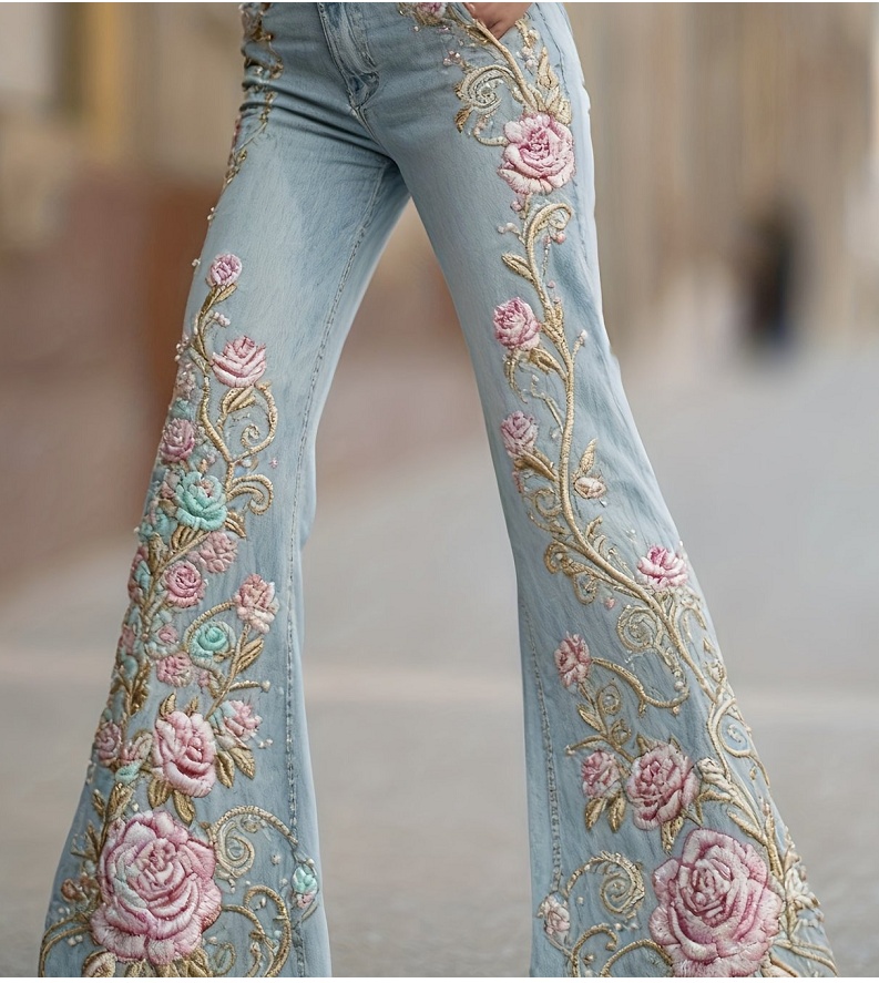 Comfortable And Simple Women's Wide-leg Pants, Floral Print Trousers