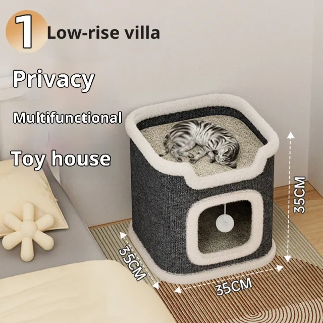 Cat Climbing Frame Scratching Post Nest Semi enclosed Square Tree Hole Pet Cat Villa All season Warm Cat House Square - Shop at LoveMi