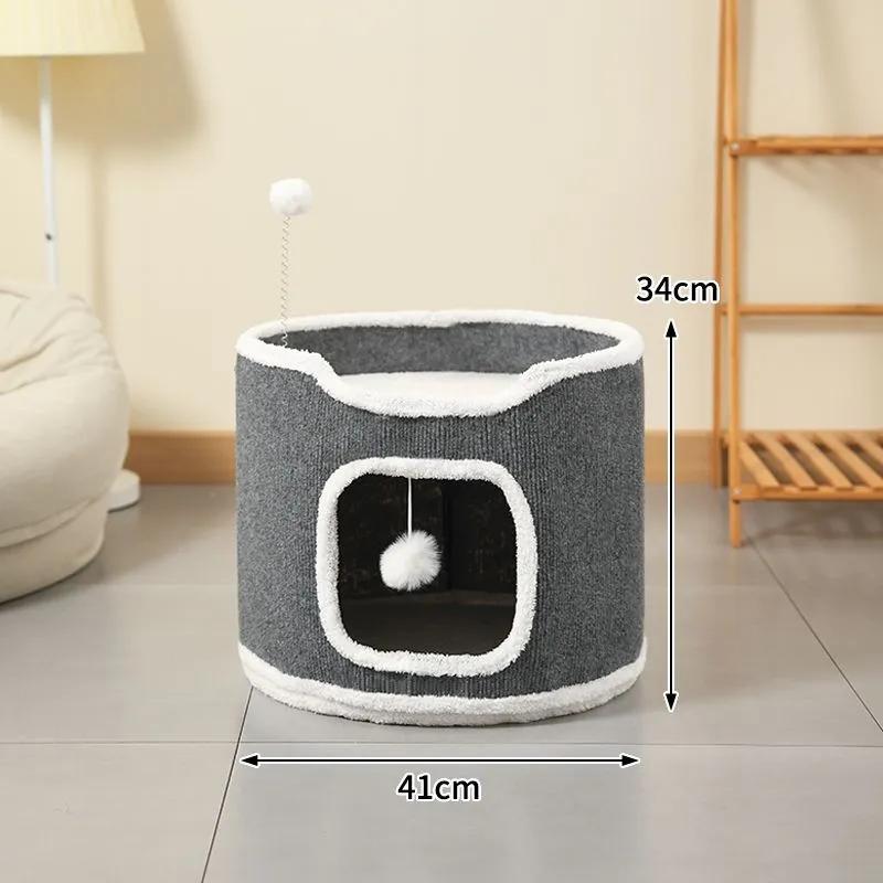 Cat Climbing Frame Scratching Post Nest Semi-enclosed Square Tree Hole Pet Cat Villa All-season Warm Cat House - Round - View 1