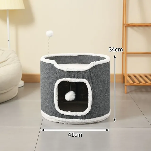 Cat Climbing Frame Scratching Post Nest Semi enclosed Square Tree Hole Pet Cat Villa All season Warm Cat House Round - Shop at LoveMi