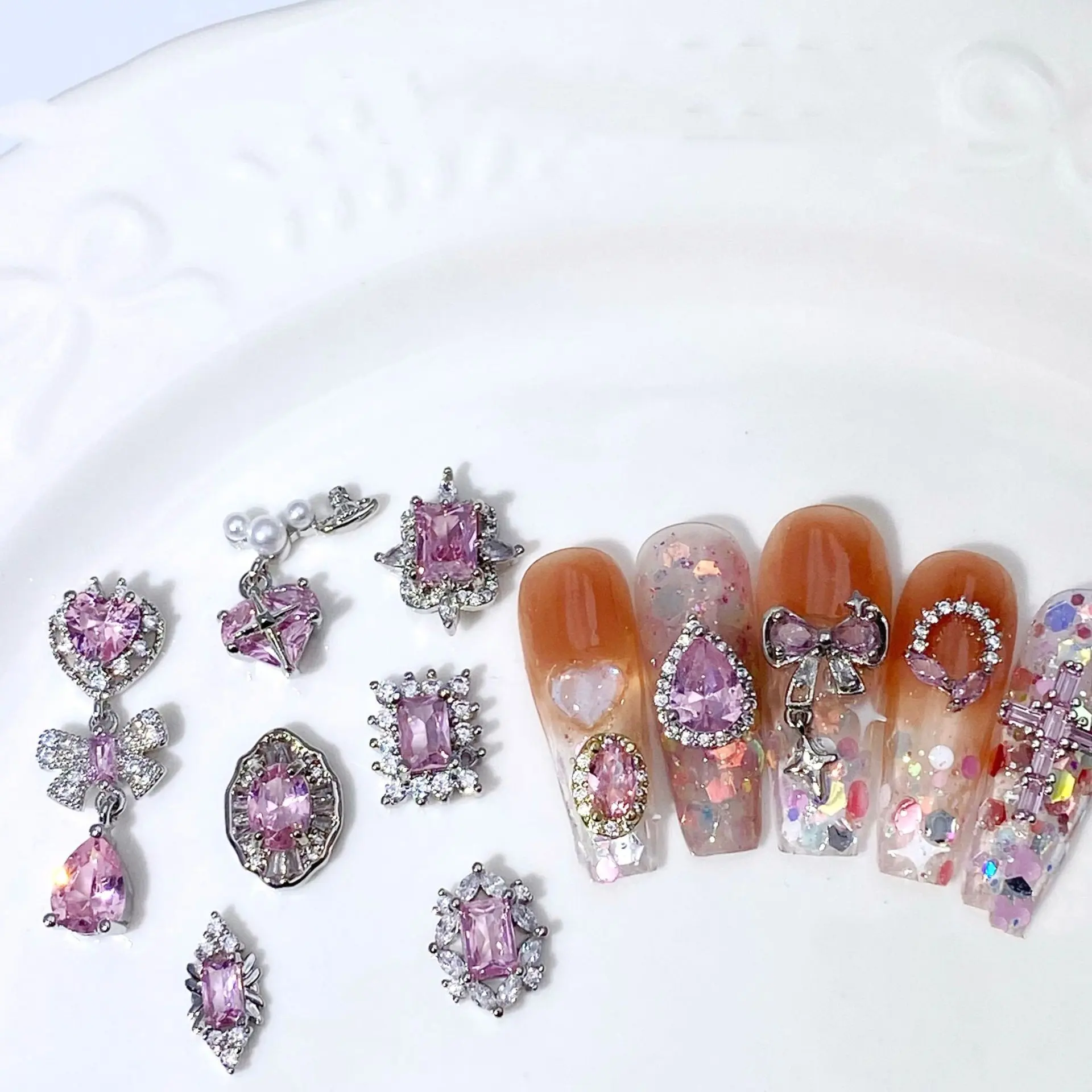 Zircon Nail Art Accessories Bow Heart Moon