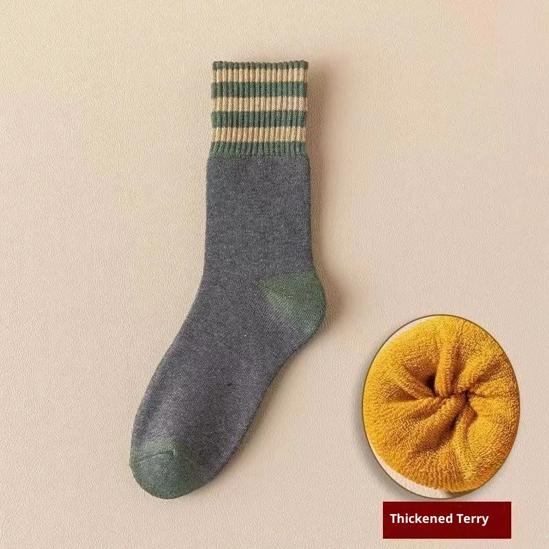 Women's Fleece-lined Terry Socks Mid-calf - Dark Gray