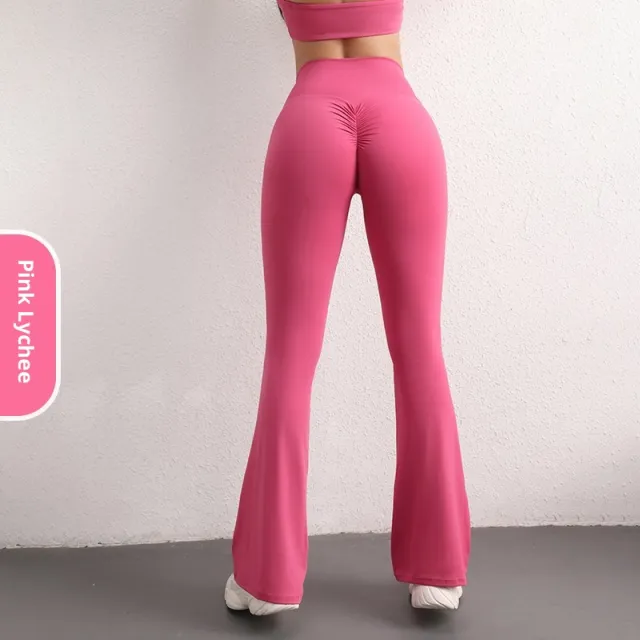 European And American High waisted Peach Butt lifting Quick dry Flare Yoga Pants For Women Pink Litchi - Shop at LoveMi