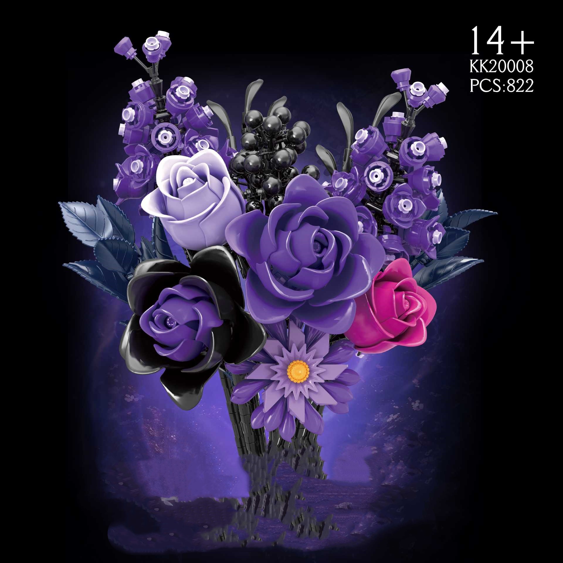 Purple Rose Whisper Building Block Bouquet Assembly Model Desktop