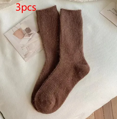 Pure Color All matching Thickened Thermal Middle Tube Wool Socks Children Coffee 3Pcs - Shop at LoveMi