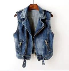 Slim And Versatile Women's Short Denim Vest - Blue - View 1