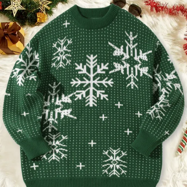 Autumn And Winter Round Neck Christmas Print Sweater Green - Shop at LoveMi
