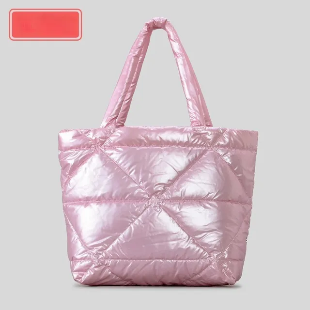 Large Capacity Minimalist Diamond stitched Down Cotton Shoulder Bag Pink - Shop at LoveMi