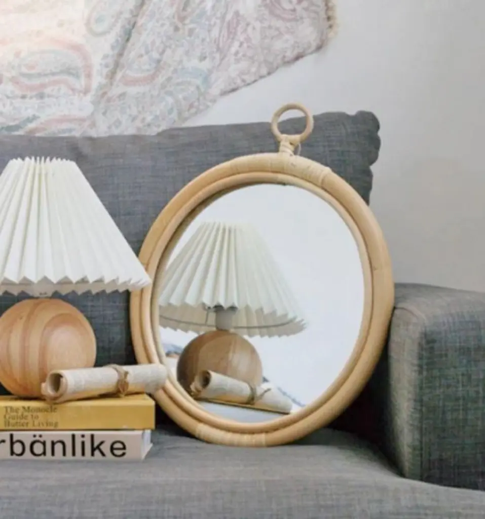 Round Vintage Rattan Korean Handmade Makeup Mirror
