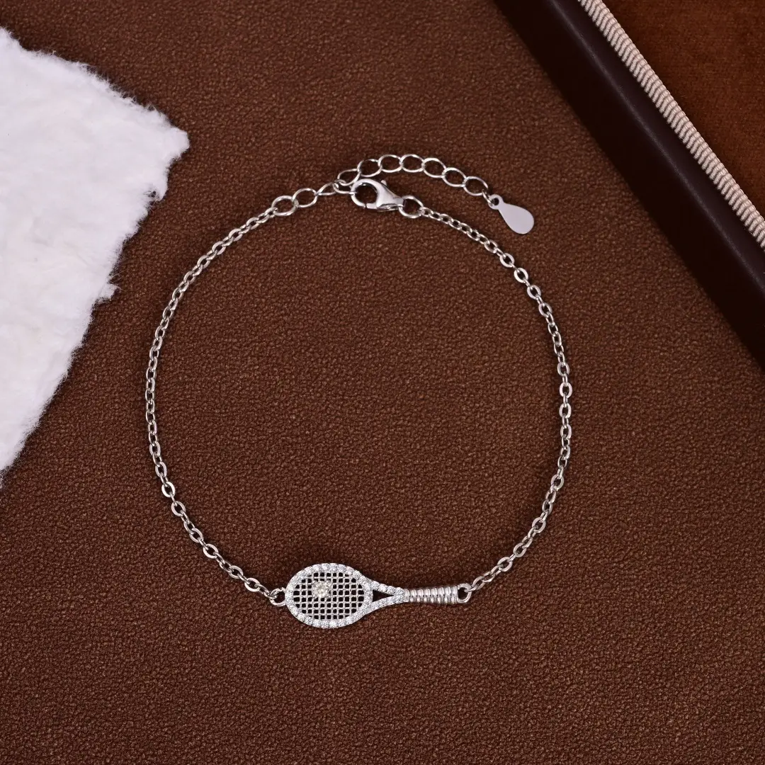 S925 Pure Silver Grid Tennis Racket Yellow Diamond Pendant Necklace Set