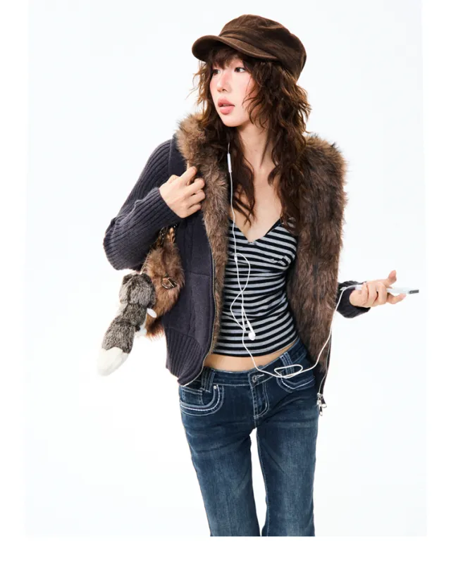 Fleece lined American style Hottie Slim fit Short Coat Sweater Black - Shop at LoveMi