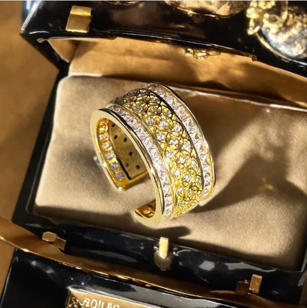 Italian Retro Lace Honeycomb Micro-set Zirconia Open Ring For Women - Jz6057