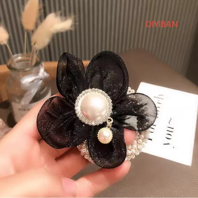 Delicate Pearl Flower Ball Hair Circle Black - Shop at LoveMi
