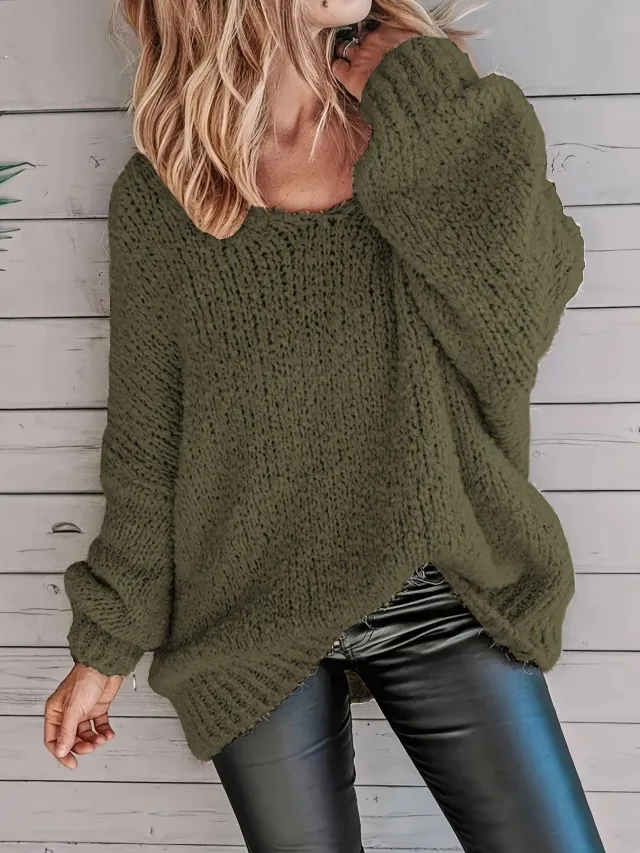 Loose Casual Plus Size Crew Neck Pullover Sweater Green - Shop at LoveMi