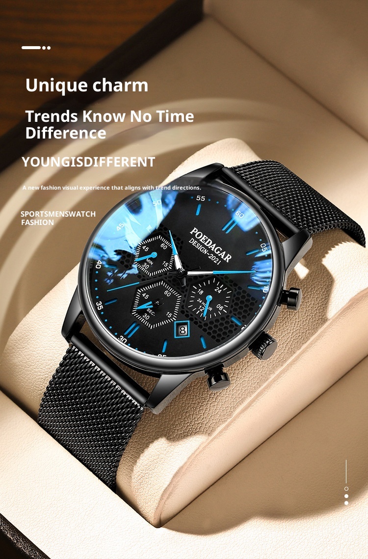 Poedagar P365 Waterproof Luminous Multifunctional Sports Quartz Watch for Men