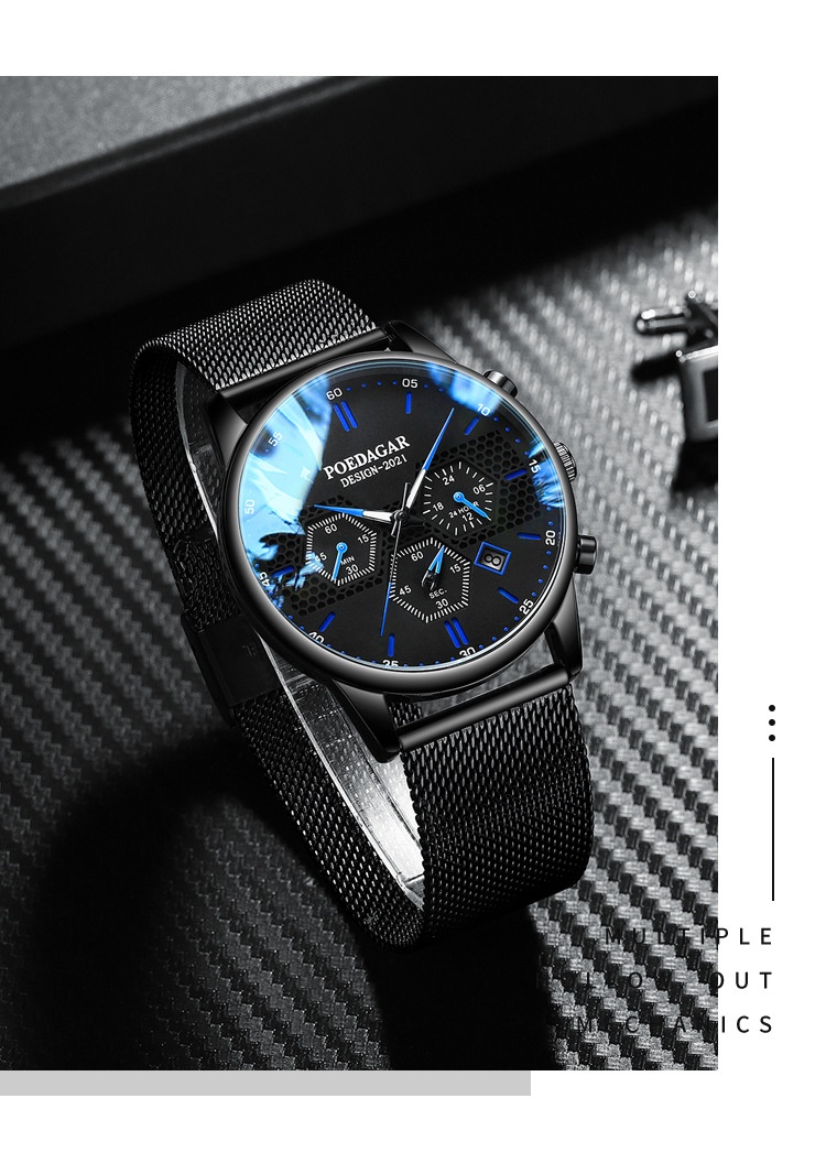 Poedagar P365 Waterproof Luminous Multifunctional Sports Quartz Watch for Men