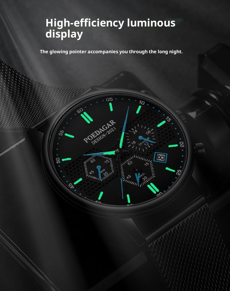 Poedagar P365 Waterproof Luminous Multifunctional Sports Quartz Watch for Men