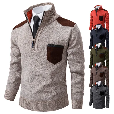 Pullover Men Sweater Thick Polo Shirts Korean Half Zipper