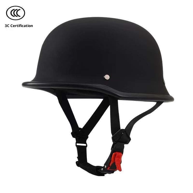 Men’s Simple Retro Motorcycle Soldier Steel Helmet – Matte Black, S