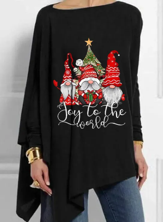 Joy To The Aoglol Printed Mid Length Irregular Women's Tops Black - Shop at LoveMi