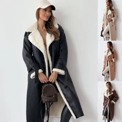Winter Jacket With Belt Fashion Double Breasted Lapel Windbreaker Women's Long Trench Coat Mid-length Overcoat Clothing