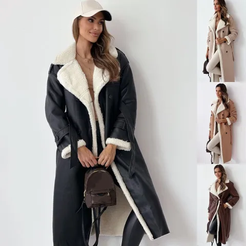 Winter Jacket with Belt Fashion Double Breasted Lapel Windbreaker