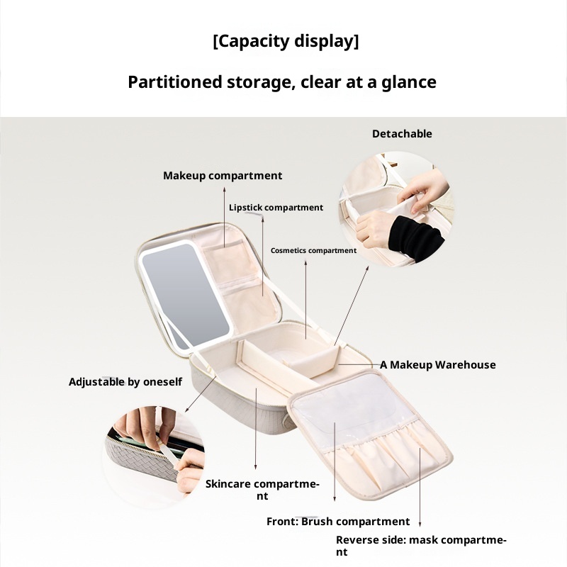 حقيبة مكياج LED محمولة بسعة كبيرة