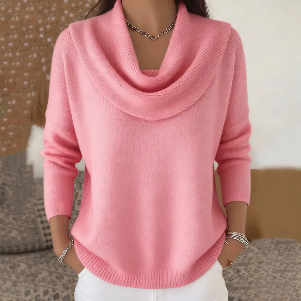 Autumn And Winter New Solid Color Long-sleeved Sweater - Pink