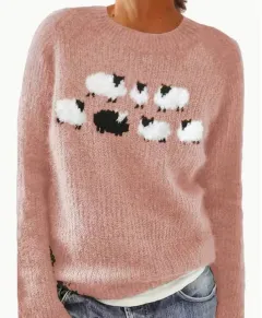 Women's Round Neck Soft Sweater Casual Coat Sweater - Pink - View 1