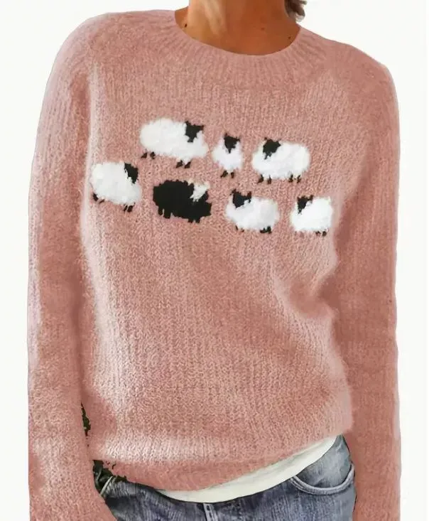Women's Round Neck Soft Sweater Casual Coat Sweater Pink - Shop at LoveMi
