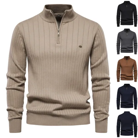 Half-zipper Pullover Sweater Men's Fashion Casual Stand Collar Long-sleeved