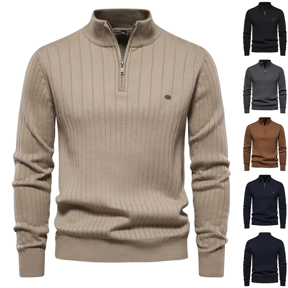Half-zipper Pullover Sweater Men's Fashion Casual Stand Collar Long-sleeved
