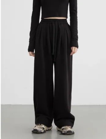 Women's Drawstring Fleece lined High waisted Casual Pants Black - Shop at LoveMi