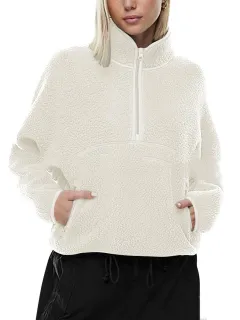 Autumn And Winter Semi-zip Stand Collar Pocket Sweatshirt Top - Apricot - View 1