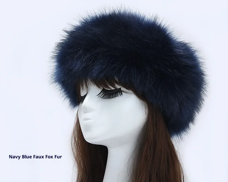 Elastic Faux Fur Fox Fur Headband For Women - Dark Blue Imitation Fox