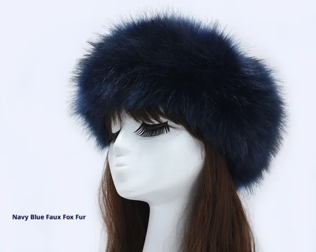 Elastic Faux Fur Fox Fur Headband For Women Dark Blue Imitation Fox - Shop at LoveMi
