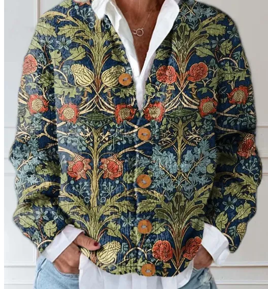 Women's Fashion 3D Color Matching Pattern Printing Cardigan Knitted Coat - Sjwkswt091702