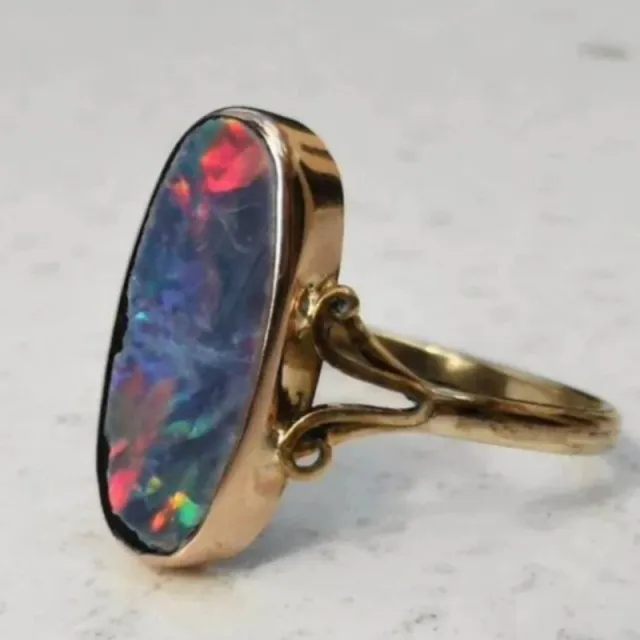 Retro Style Geometric Ring Inlaid Color Abalone Shell Personality Alloy Ring Gold - Shop at LoveMi
