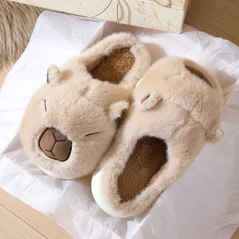 Family Of Three Plush Home Shoes Parent-child Winter Cute Capybara - Khaki