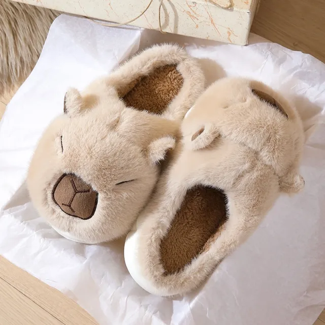 Family Of Three Plush Home Shoes Parent child Winter Cute Capybara Khaki - Shop at LoveMi