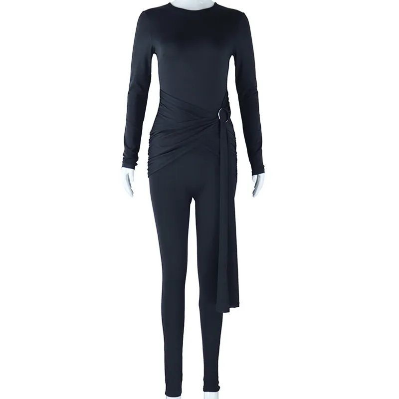 Long Sleeve Tight Fitness Bodysuit For Women - Black