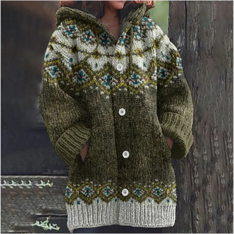 3D Printed Autumn Winter Coat Thickened Hooded Cardigan Sweater - Moon33