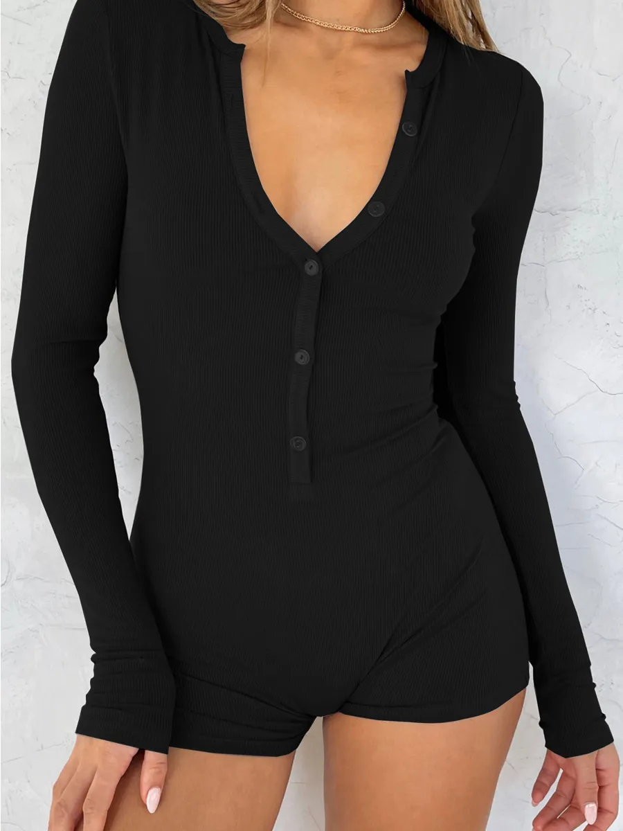 Autumn New Women's Tight Jumpsuit Shorts Casual - Black