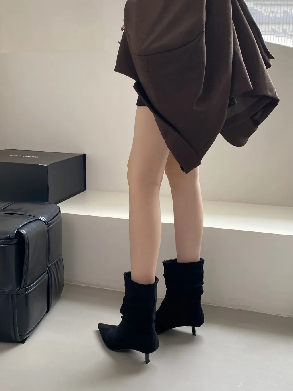 Women's Autumn Winter Pointed Toe High Heel Slimming Mid-Calf Boots - Black