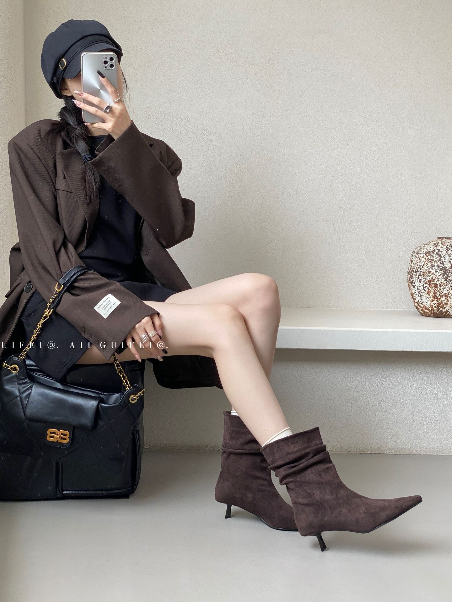Pointed Toe Mid-Calf High Heel Boots